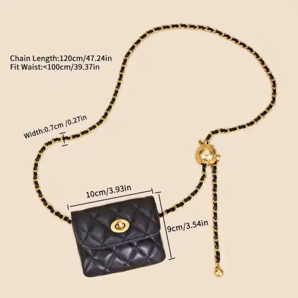 Black Quilted Chain Belt Bag - Picture 5 of 12